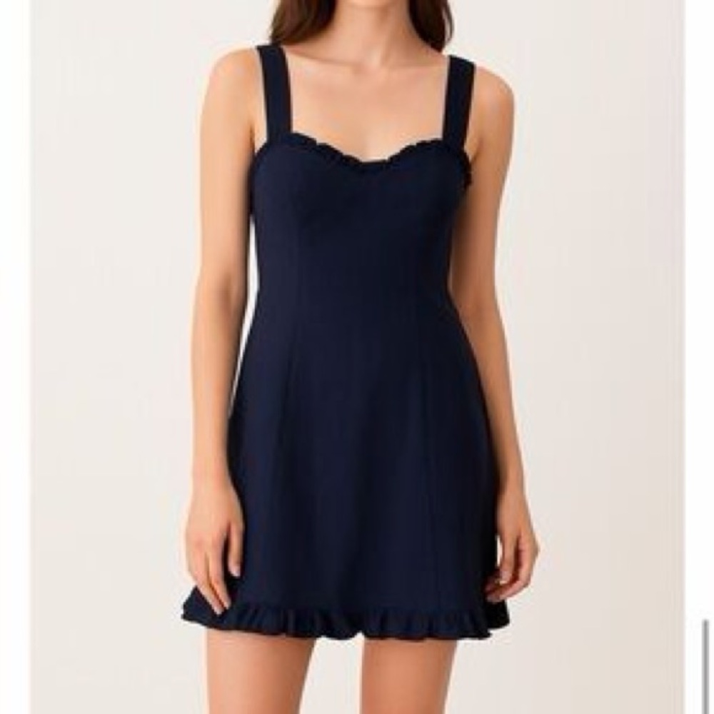 NWT Aqua Navy Blue Tencel Linen Blend Bow Detail Mini Dress, Women's Medium